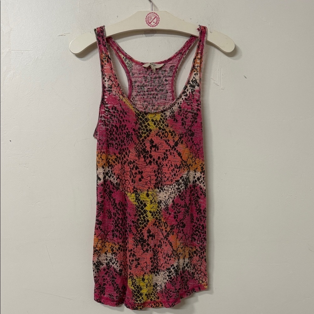 Energie Pink and Yellow Patterned Tank Top Y2K